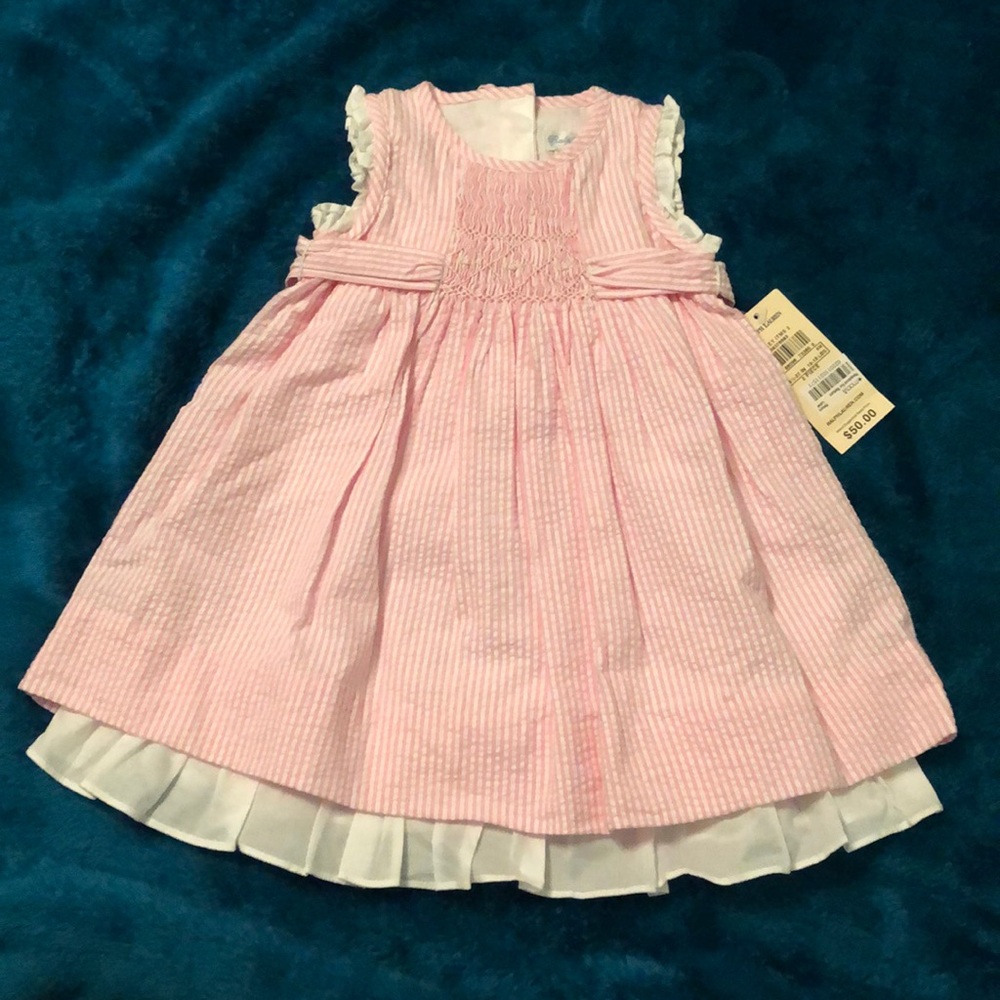 Ralph Lauren Pink Seersucker Infant Dress 6 mths